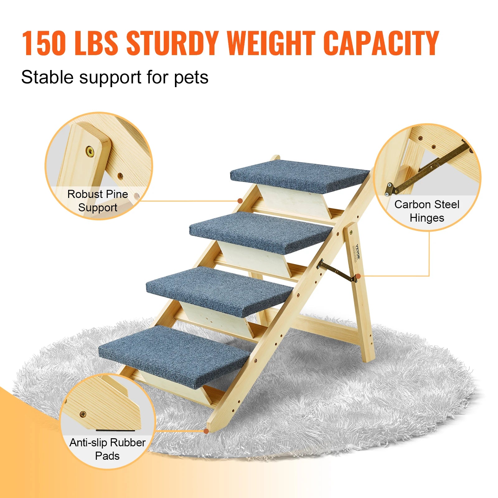 lose-up of anti-slip surface on LomaPaws wooden dog steps for secure footing