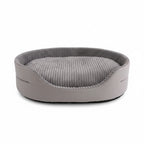 LomaPaws dog bed couch with bolster edges in dark grey with yellow and orange trim