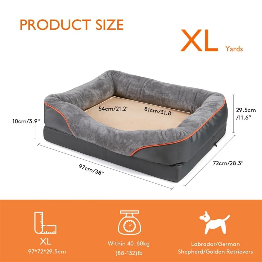 LomaPaws orthopedic dog bed in Extra Large size with dimensions guide