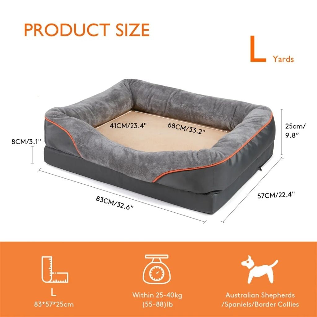 LomaPaws orthopedic dog bed in Large size with dimensions guide