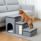 Safe pet climbing stairs helping small dogs and cats access bed independently